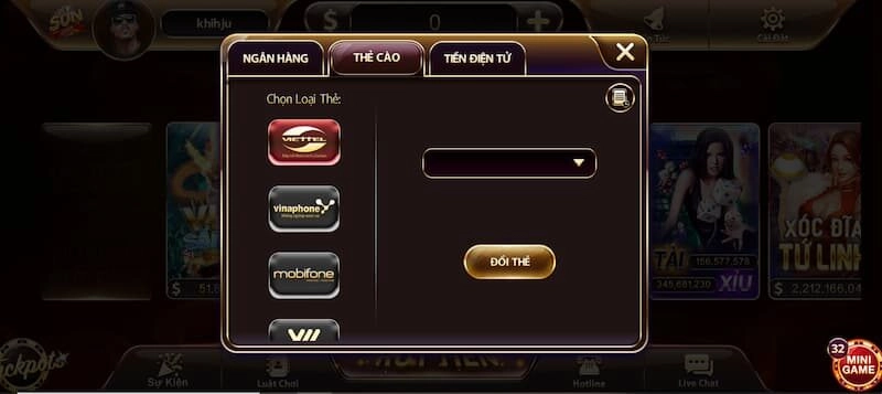 rút thưởng Sunwin qua thẻ cào điện thoại