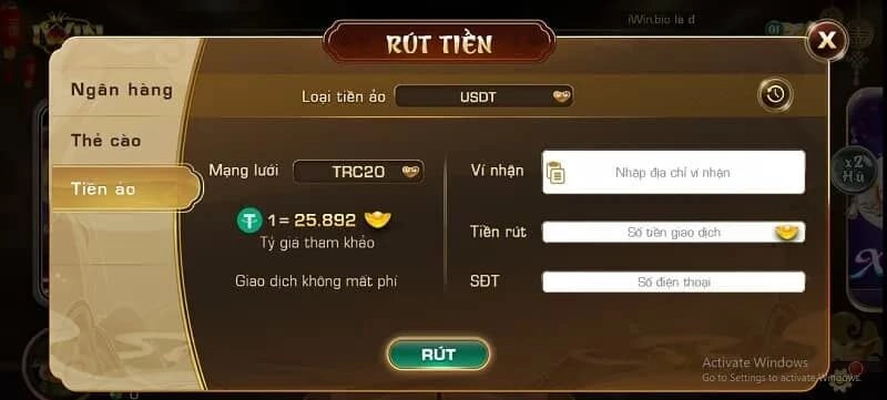 rút thưởng iWin qua tiền ảo